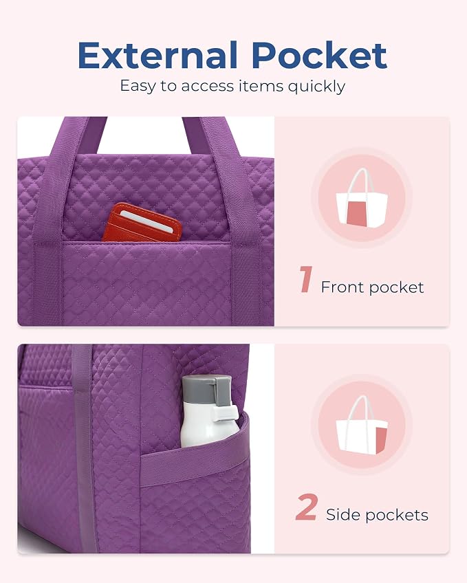 BAGSMART Crush Tote Bag for Women, 20L Puffer Work Tote with Zipper, Travel Essentials Quilted Nurse Hospital Bag