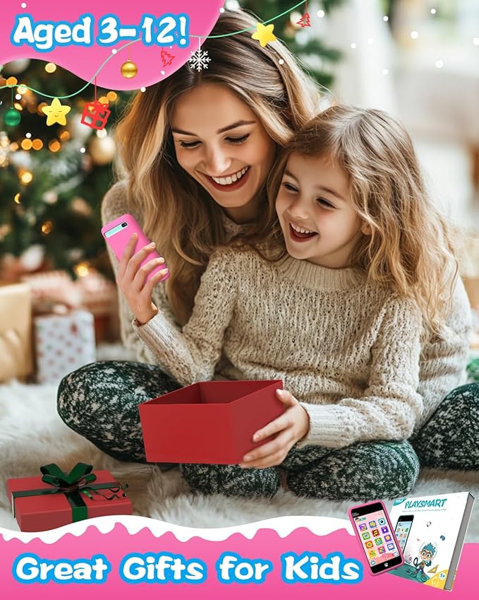 MOMILLA Kids Toys Smart Phone, Girls Toys with 3.97" Touchscreen Phone, Birthday Gift for Kids Age 3-12, Toddler Toys Learning Smartphone, 16 GB Storage Cell Phone with Front Camera (No Dual Camera)