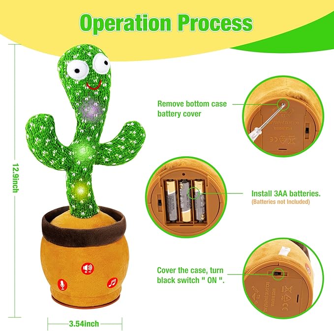 Ayeboovi Baby Toys Dancing Talking Cactus, Mimicking Recording Cactus Toy Repeats What You Say, Volume Adjustable Toddler Toys Singing Cactus with 120 Songs, Tummy Time Toys for Kids Boys Girls