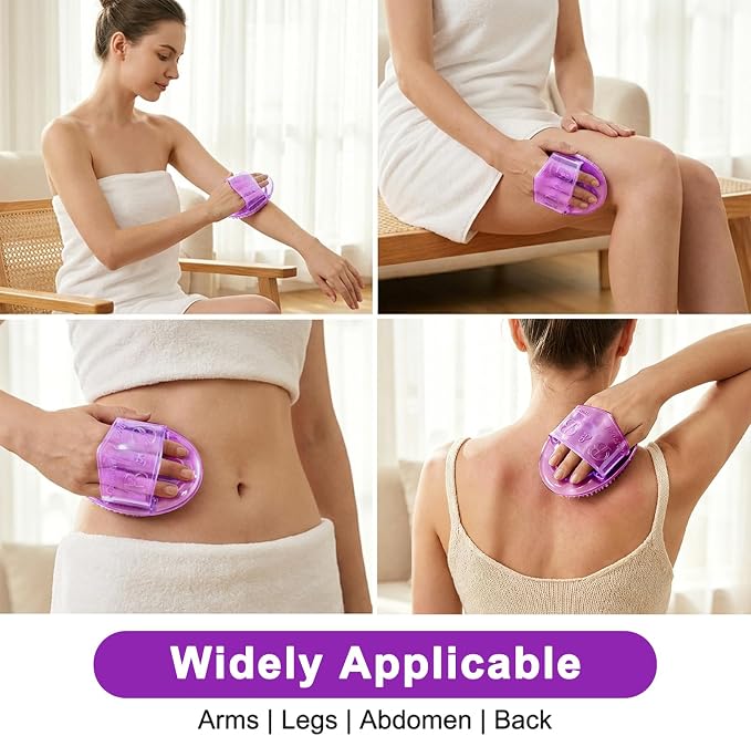 2PCS Magnetic Meridian Massage Brush Set with Measuring Tape, Circulation Boost Massage Tool Set, Soft Silicone Acupressure Brush with Anti-Slip Grip for Belly Back Leg Scalp (Purple)