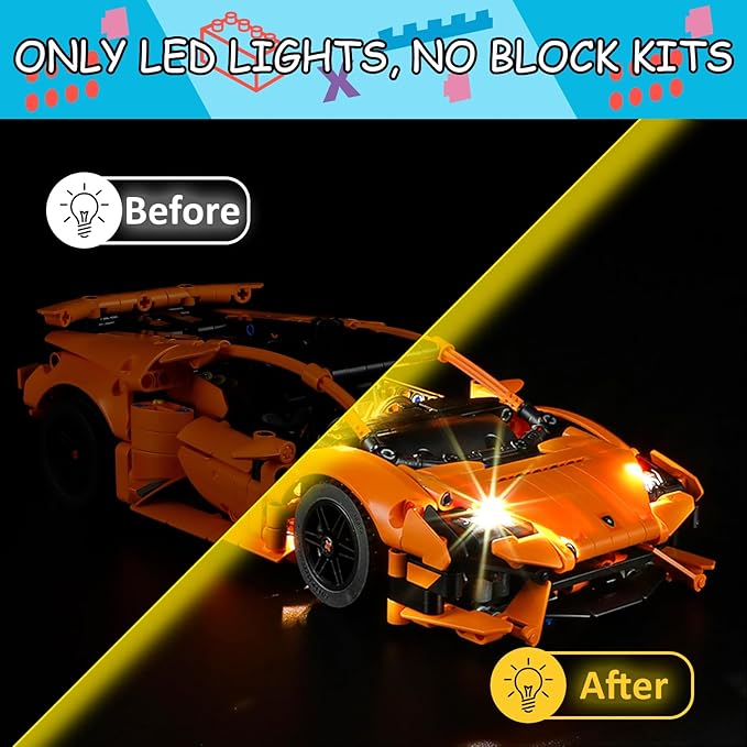 LED Light Kit for Lego 42196 Lamborghini Huracán Tecnica Orange Set,Compatible with Lego 42196 Building Blocks Model(Not Include Blocks Set)