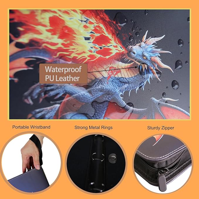 Deluxe Ice & Fire Dragon Trading Card Binder, 4-Pocket Zipper Album with 400 Card Loading Pockets, Perfect for Card Fans and Enthusiasts, Collectible Card Storage Albums, Cases & Sleeves