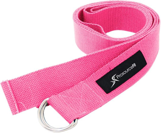 ProsourceFit Metal D-Ring Yoga Strap 8’ Durable Cotton for Stretching and Flexibility
