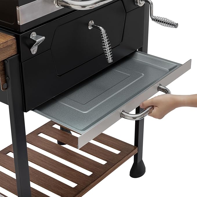 Royal Gourmet CD1824M 24-Inch Charcoal Grill, BBQ Smoker with Handle and Folding Table, Perfect for Outdoor Patio, Garden and Backyard Grilling, Black, Medium | BBQ Smoker Perfect for Outdoor Patio, Garden and Backyard Grilling, Black, Medium