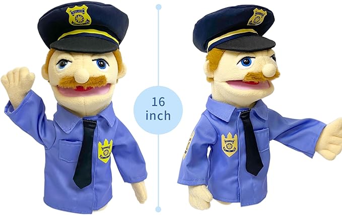 16"Puppets Entriloquist Puppet,Hand Puppets for Kids Plush Policeman Puppets for Adults with Removable Mouth Puppe t for Kids Ages 4-8，Hand Puppet for Adults with Scalable Pupp et Control Rod