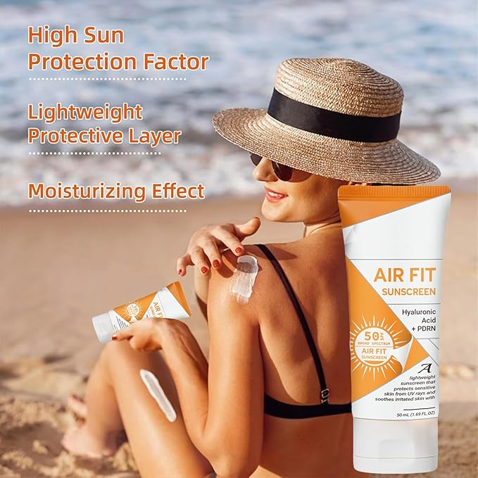 Air Fit Sunscreen Korean SPF 50 - Face & Body Sunscreen with Hyaluronic Acid, Lightweight, Non-Greasy, Moisturizing Sun Cream, Broad Spectrum UVA/UVB Protection (1)