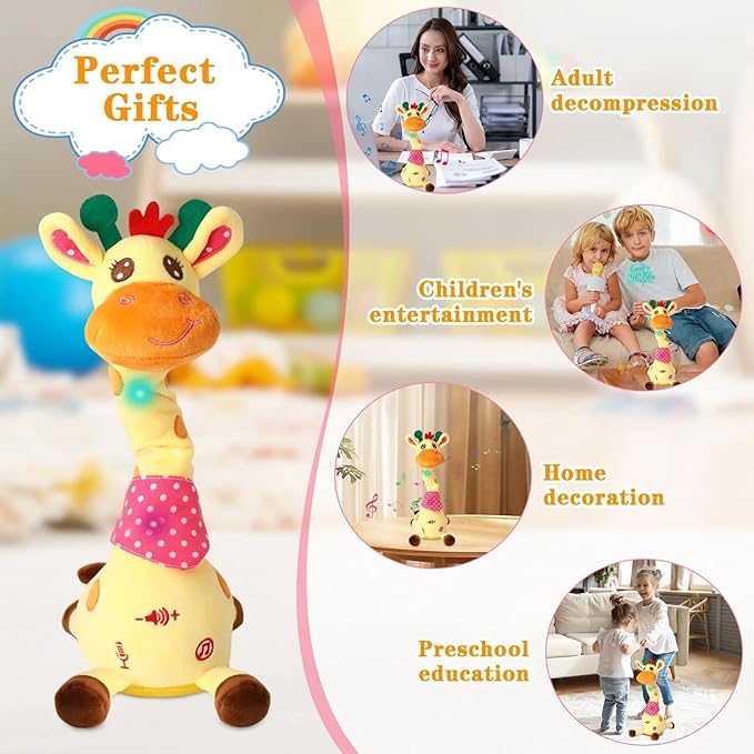 Musical Giraffe Toy, Dancing Talking Giraffe Toy, Stuffed Baby Toy Repeats What You Say, Colorful Glowing Plush Interactive Toys