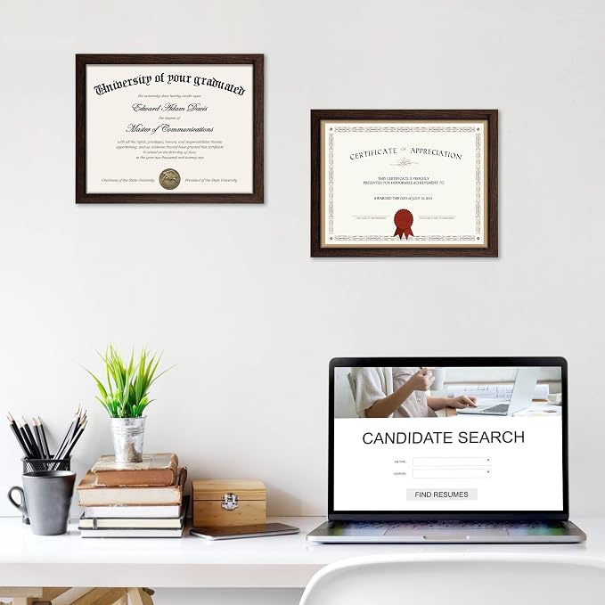 upsimples Certificate Frame, 8.5 by 11 Glass Diploma Frames, 5 Pack, Brown | Displays 8.5x11 Document and Degree, Graduation Gift for Wall or Tabletop Decor, High-definition Glass