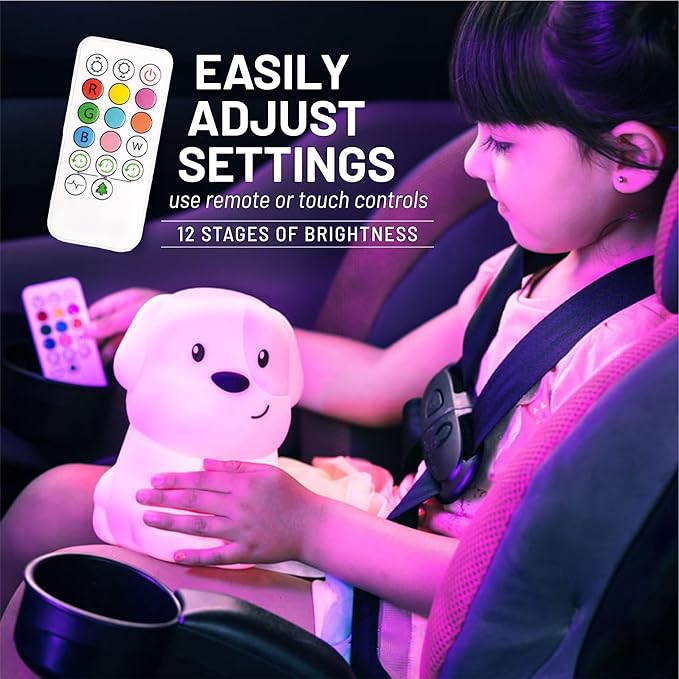 Lumipets Pepper The Puppy Dog Squishy Silicone Night Light for Kids | Cute Night Light with Remote & Touch Control for Baby & Toddler Bedrooms | Color Changing Animal Lamp | Soft Portable Nightlight