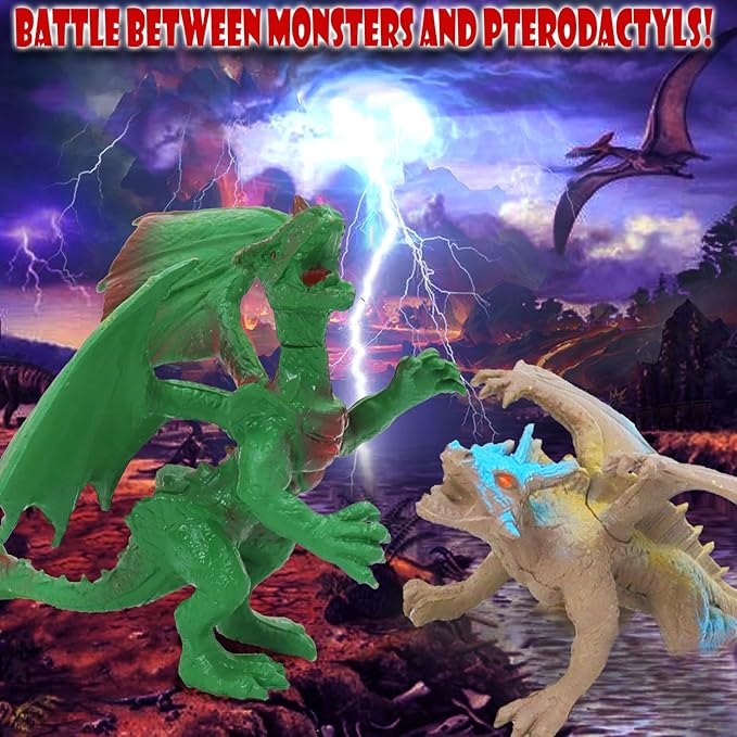 12Piece Dinosaur Model Realistic Flying Dragon Gift Box Toy, 4 inch sci-fi Game Monster Triceratops Pterodactyl Party Gifts Boys Hobbyist Prize