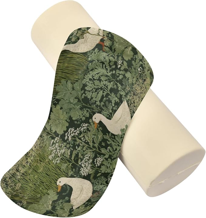 Duck Grass Neck Roll Pillow Bolster Round Health Memory Foam Long Cervical Cylinder Pillows with Removable Washable Cover for Body Bed Legs Back Yoga