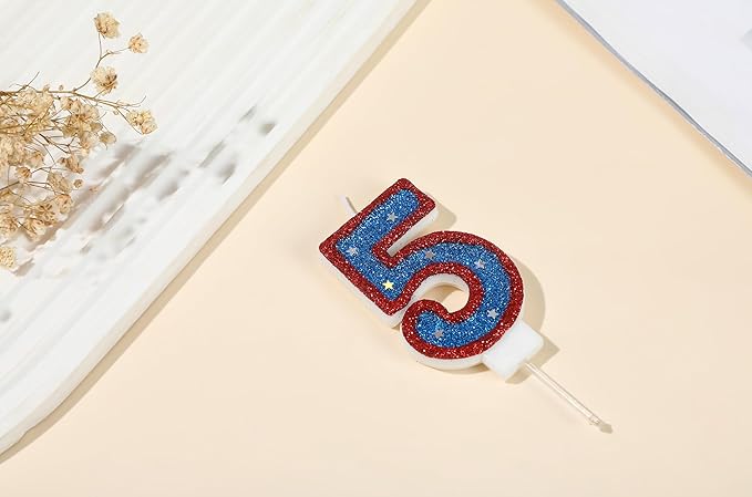 Blue Hero Captain 5 Birthday Candle 3D Number 5 Candle for Cake Boy Girl Kid's 5 Years Old Superheroes Theme Party Cake Decoration
