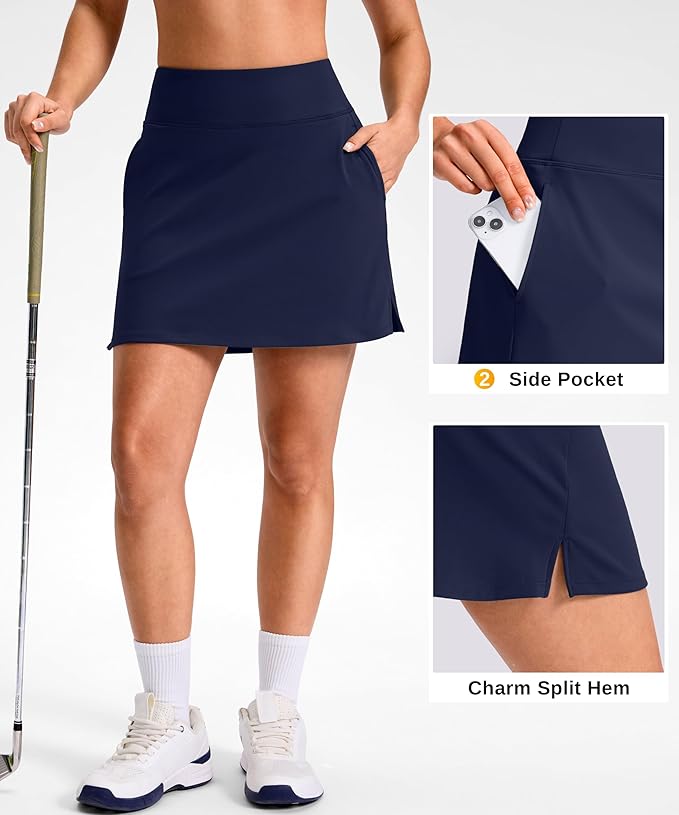 14"/16" Skorts with 3 Pockets | Side Slits, High Waisted, Built-in Shorts, A Line, Casual, Pickleball, Athletic, Golf, Tennis Skirt, for Women