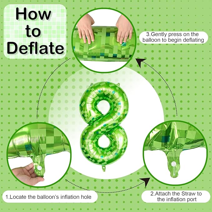 Number 8 Balloons 40 Inch, Gaint Cartoon Lime Green Pixel 8 Balloon Number for Boys 8th Birthday Decorations, Dark Kelly Green Foil 8 Balloon for Kids 8 Year Old Birthday Video Game Golf Party Decor