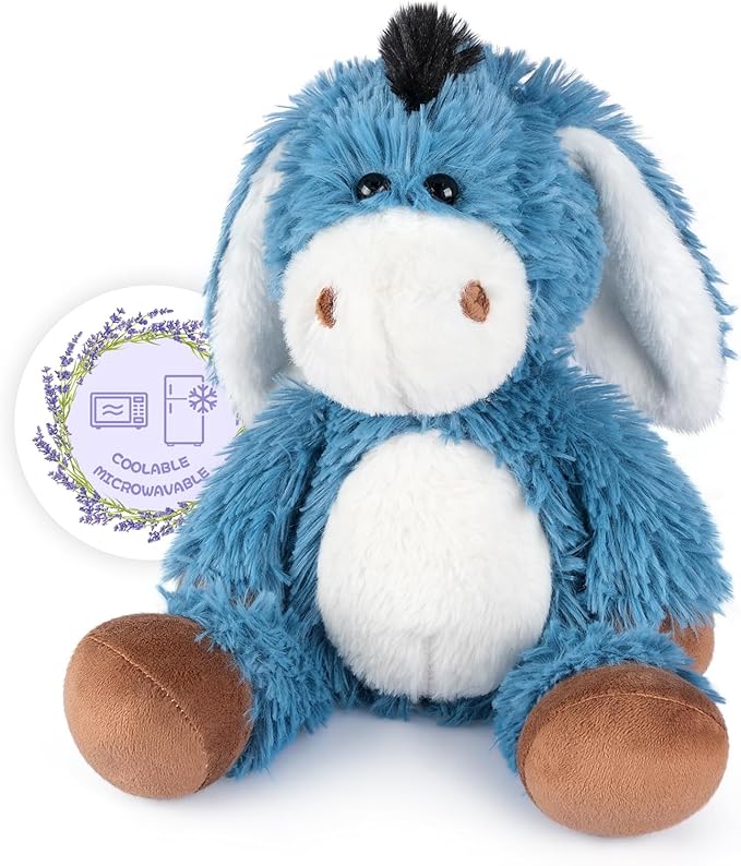 Heatable and Coolable Donkey Stuffed Animals, Microwavable Stuffed Animal Heating Pads for Soothing, Lavender Scent Donkey Plush for Discomfort, Plushies Gift for Kids & Aldults