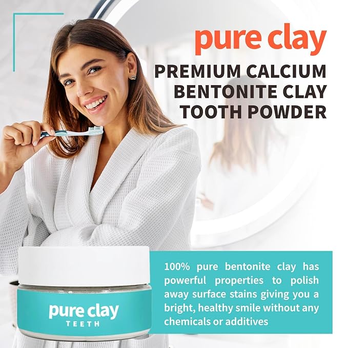 Pure Clay Mineral Tooth Powder Bentonite Clay Food Grade Tooth Powder, Minimalist Calcium Bentonite toothpaste Polish Fluoride Free Toothpaste Alternative Unflavored and unscented. Whitening SLS Free