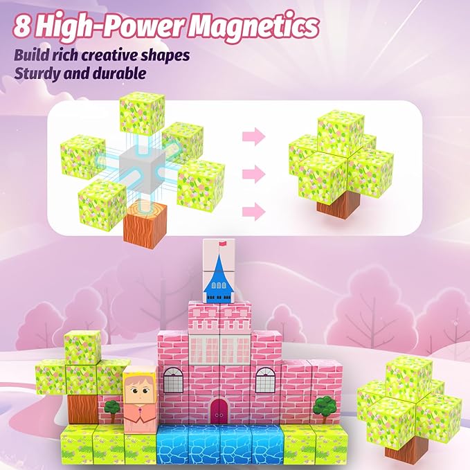Magnetic Blocks, 48PCS 1inch Magnetic Building Cube Toys of Princess Castle Theme for Kids Boys Girls, Stacking Magnets for Kids, Birthday Gifts for Boys and Girls Age 3+ Years Old