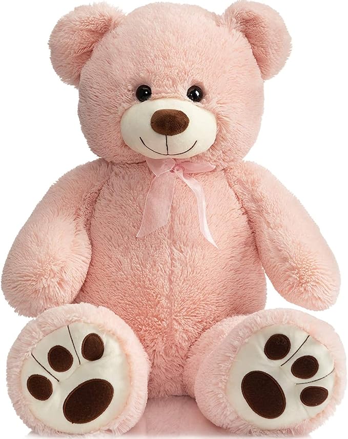 HollyHOME Teddy Bear Stuffed Animal Plush Giant Teddy Bears with Footprints Big Bear 36 inch Pink