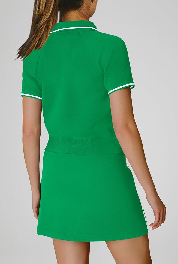 Womens Workout Sets 2 Piece Outfits V Neck Short Sleeve Polo Shirt and Tennis Skort Set with Pockets