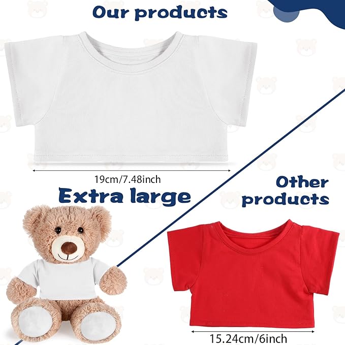 Bear Tee Shirt Fit 14-18inch Bear Clothes Stuffed Animal Clothes Basic Stuffed Dolls Shirt, White