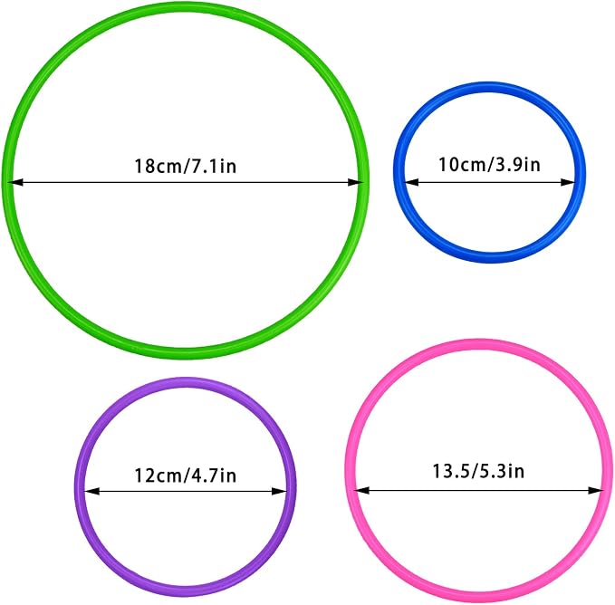 Topbuti 24 Pcs Multicolor Plastic Toss Rings Ring Toss Game Carnival Rings for Speed and Agility Practice Games, Garden Backyard Outdoor Games, Bridal Shower Game, Game Booth (4 Sizes)