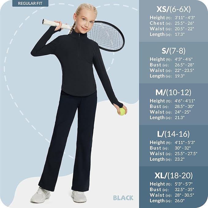 baleaf Girls Long Sleeve Shirts Fleece Jacket Fall Half Zip Pullover Kids Sweatshirts Athletic Thermal Coat