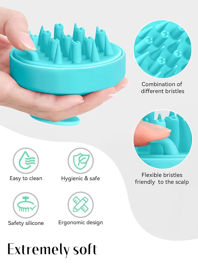 HEETA Scalp Massager Hair Scrubber Shampoo Brush Exfoliator for Hair Growth | 2-In-1 Soft Silicone Bristles, Cleanse Buildup Excess Oil, Reduce Dandruff Hair Loss, Gentle Care On Sensitive Scalp