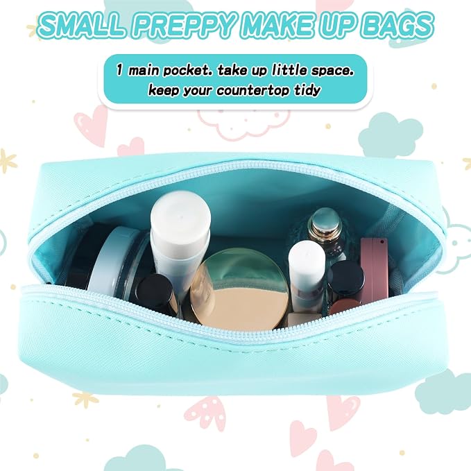 URSKYTOUS Gifts for Girls Initial Makeup Bag Personalized Cosmetic Bag with Zipper Cute Travel Toiletry Bag Waterproof PU Preppy Makeup Pouch Birthday Gift for Teen Girls Women(Blue V)
