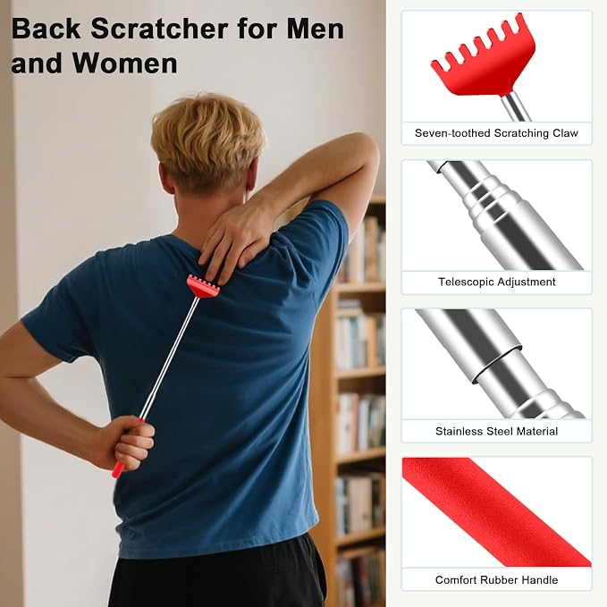 HOFASON 6 Pack Back Scratcher, Stocking Stuffers for Men Adults Women Teens, Christmas Small Bulk Gifts for Men Women Teens, White Elephant Gag Birthday Gifts, Party Favors Prizes for Adults (Red)