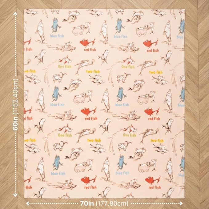 One Fish Two Fish Red Fish Blue Fish by Dr. Seuss Book Throw, Kids Super Soft Plush Cozy Throw Blanket, 60 in x 70 in, (Officially Licensed Product) by Franco