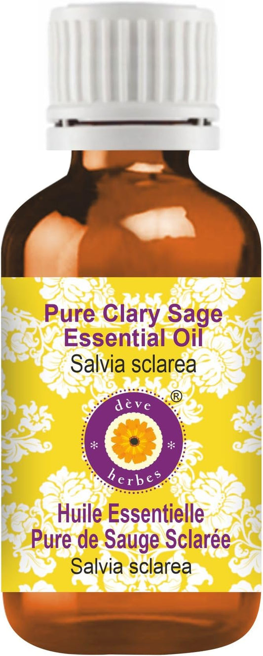 Deve Herbes Pure Clary Sage Essential Oil (Salvia sclarea) Steam Distilled 50ml (1.69 oz)