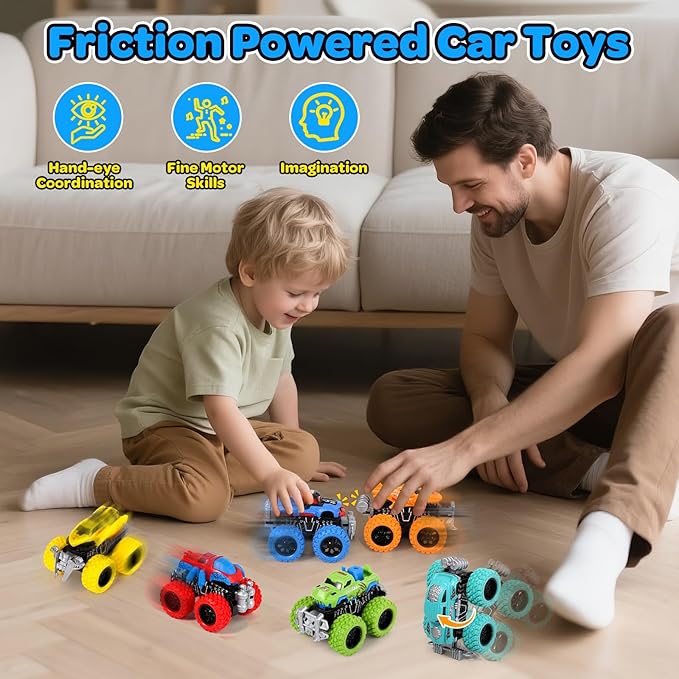 SpringFlower Monster Truck Toys for Kids 3-8, 6 Assorted Colors Friction Powered Push and Go Toy Trucks with Double-Direction Running, Ideal Christmas Birthday Gifts for Boys Teens Kids