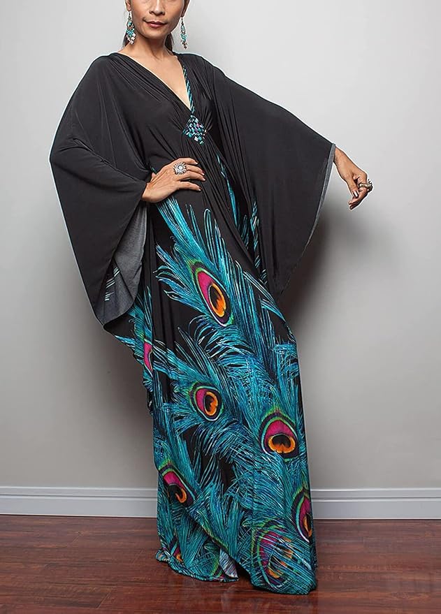 Venasha Womens Caftan Floral Print Kaftan Dress Short Sleeve Swimsuit Cover up Loungewear for Summer