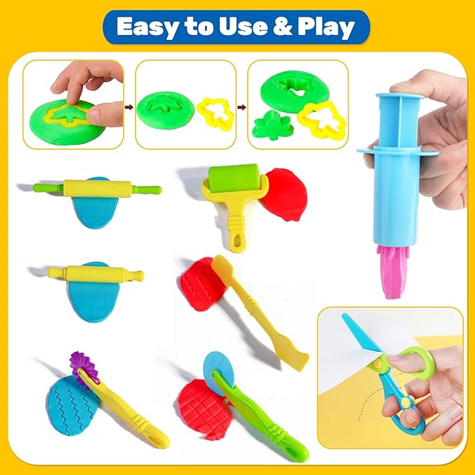 iShyan Dough Tools for Kids, 24 Pieces Dough Play Tools Set with Rolling Pins,Cutters,Dough Extruders,Scissor