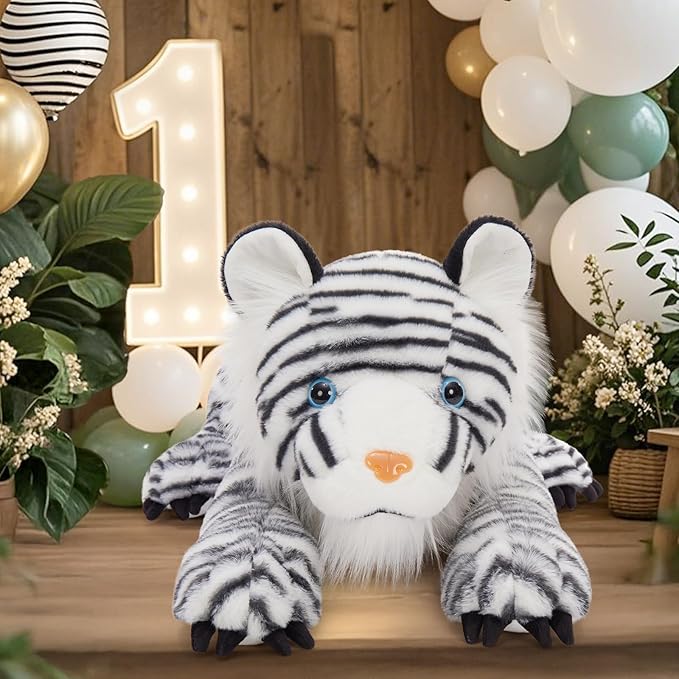 MaoGoLan Giant White Tiger Stuffed Animal - 47” Realistic Tiger Plush Toy for Boy Girl Kid, Soft Fluffy Zoo Animal Toy Pillow for Christmas, Baby Shower Party Favor Birthday Gift