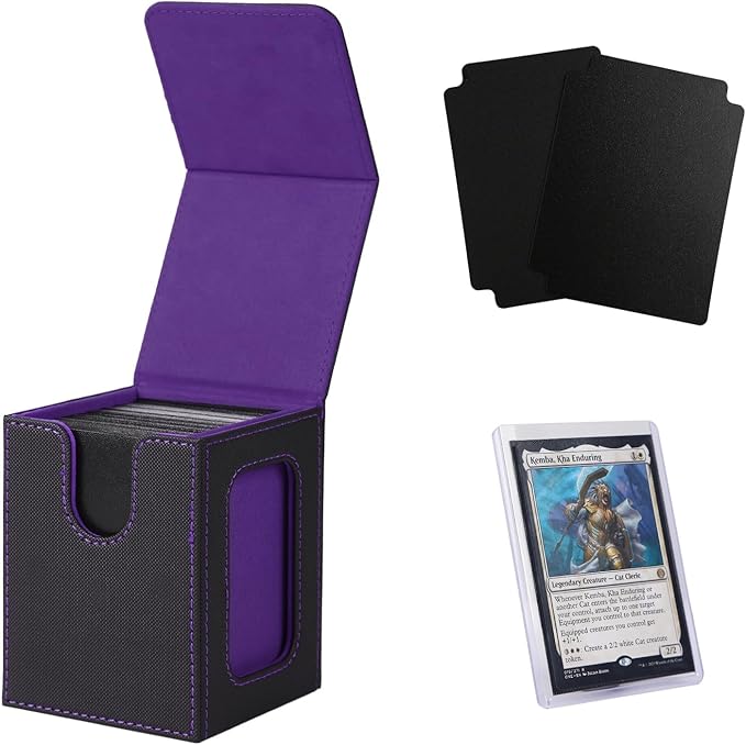 Venssu MTG Deck Box With Slot For Commander Display, Patented Design, Fits 100+ Double /120+ Single Sleeved Cards, With 2 Dividers And 1 Toploader,Compatible with board game TCG CCG (Black＆Purple)
