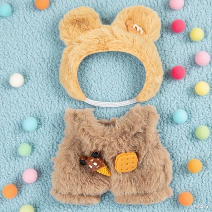 17cm Doll Clothes for Labubu - Plush Clothes for Dolls Outfit - Accessories for 17cm Dolls Clothes -Cute Sandwich Cookie Bear Costume, No Doll Included
