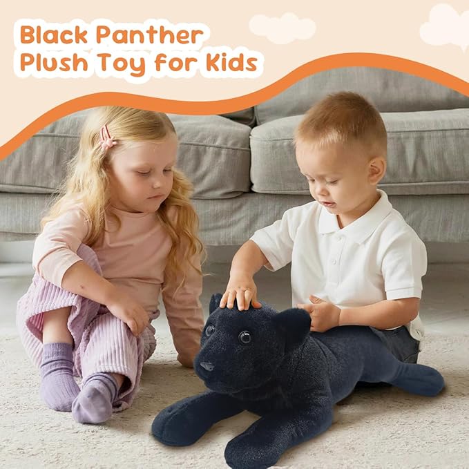 Black Panther Stuffed Animal 24" Jaguar Stuffed Animal Cute Black Panther Plush Realistic Jungle Stuffed Panther Toy Pillow Soft Plush Toy Birthday Valentine's Day Gift for Kids Girls Boys