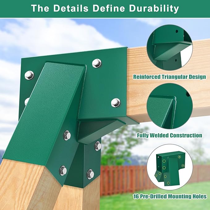 SELEWARE Heavy Duty Swing Set Brackets Kit with 2 Green A-Frame Swing Brackets, 4 Black Swing Hangers & 2 Black Swing Seats, Complete DIY Outdoor Playground Hardware for Backyard, Kids & Toddlers