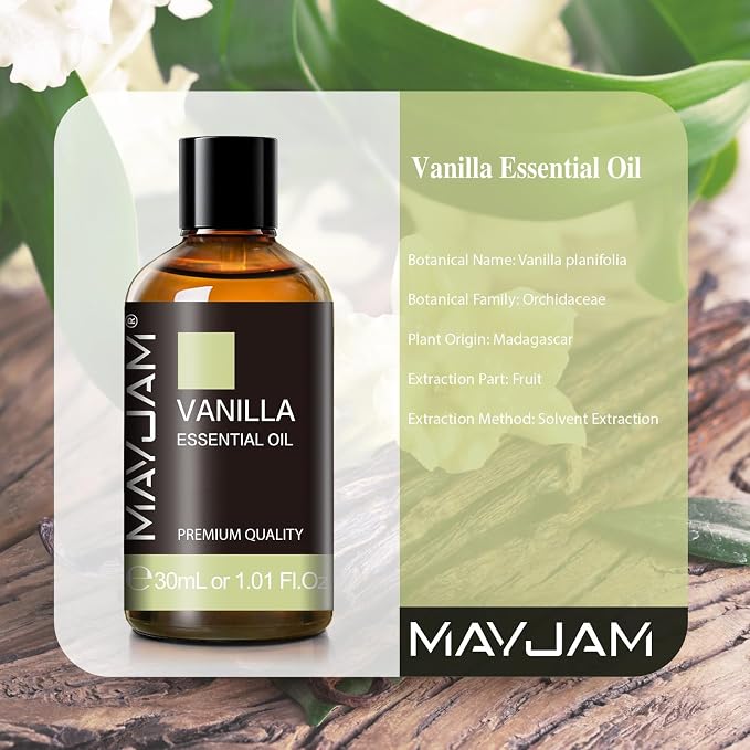 Vanilla Essential Oil 30ml/1.01fl.oz, MAYJAM Premium Vanilla Oils for Aromatherapy, Diffuser, Soap Making, Candle Making, Long Lasting Scents (Pack of 2)