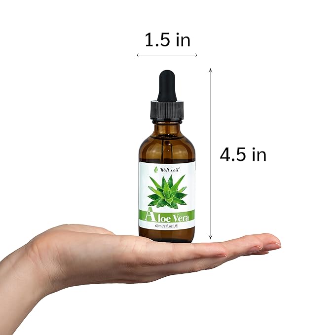 Well's Oil Aloe Vera Oil – Hydrating & Nourishing | Supports the Appearance of Healthy Hair & Soothes Dry Skin | All Natural | For Skin & Hair Care (2 Fl Oz / 60 ml)