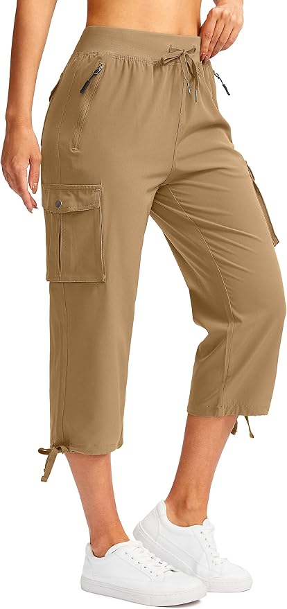 Soothfeel Women's Cargo Capris Pants with 6 Pockets Lightweight Quick Dry Travel Hiking Summer Pants for Women Casual