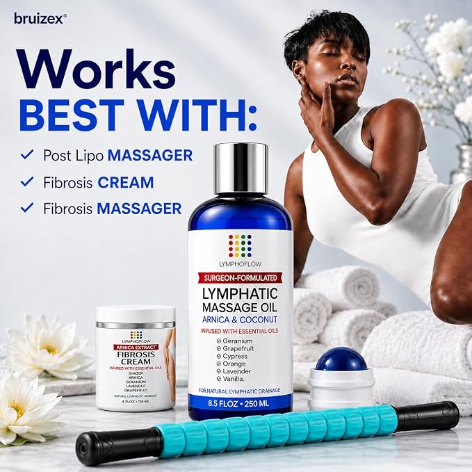 Lymphatic Drainage Massage Oil for Massage Therapy - Arnica Oil & Coconut for Post Surgery Recovery & Lymphatic Drainage Massager, Liposuction, 360 Lipo, BBL, Tummy Tuck Procedure,Moisturizing -8.5 Oz