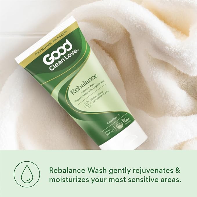 Good Clean Love Rebalance Moisturizing Feminine Wash, pH-Balanced, 6 Oz | Ph-Balanced Intimate Wash With Organic Aloe Vera & Natural Ingredients. Reduces Vaginal Dryness & Odor. Cedarwood