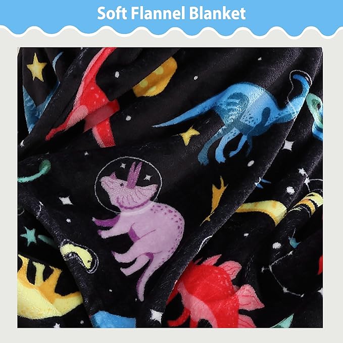 Softan Kids Throw Blanket for Girls & Boys, Warm Soft Toddler Flannel Blankets for Sofa Couch Bed， Cozy Fuzzy Plush Flannel Kids Throw Blanket for Daycare & School - Space Dinosaur 50x60 inches