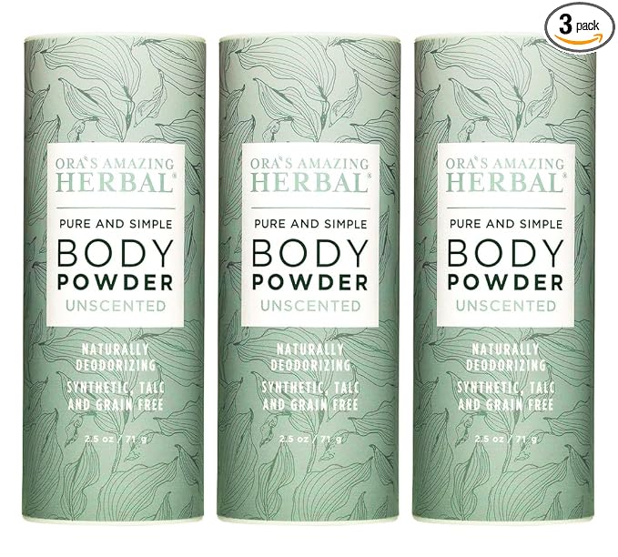 Fragrance Free Body Powder for Women and Men, Unscented Talc Free Talcum Powder, Cornstarch Free Dusting, Waxing, Natural Sugaring, Foot, Dry Shampoo, Made in USA, Ora’s Amazing Herbal, 2.5 oz 3 Pack