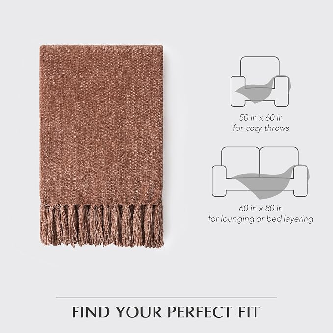 Chenille Knit Throw Blanket for Couch, 60"x80", Clay