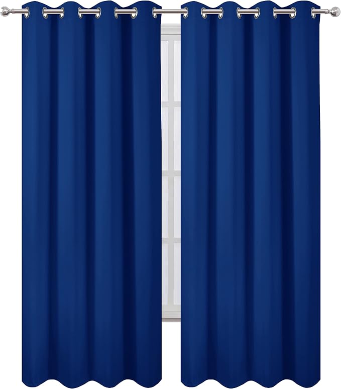 LEMOMO Blackout Curtains 52 x 95 inch/Royal Blue Curtains Set of 2 Panels/Thermal Insulated Room Darkening Bedroom Curtains