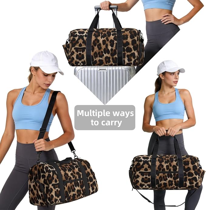 Fiokroo Sports Gym Bag Leopard Animal Skin Travel Duffel Bag For Men Women With Shoe Compartment Water Resistant Gym Bag Carry On Duffel Bag For Weekend Traveling Yoga Gym Sports