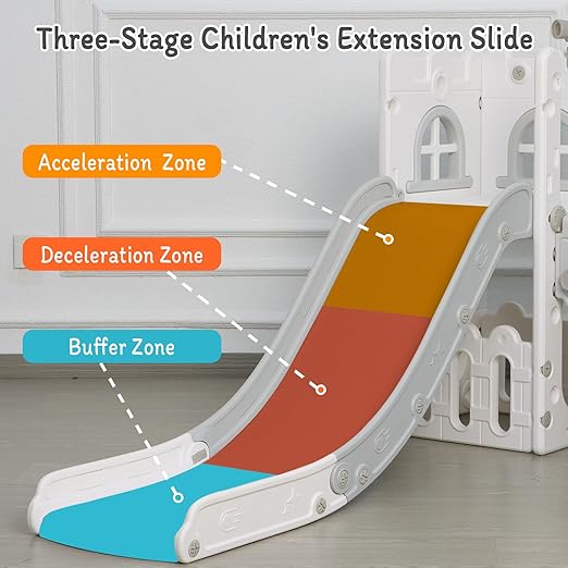 6 in 1 Toddler Slide,Kids Climber Slider for Indoor Outdoor Playground with Basketball Hoop,Storage and Telescope,L Shaped Slide for Toddler Climber Playset